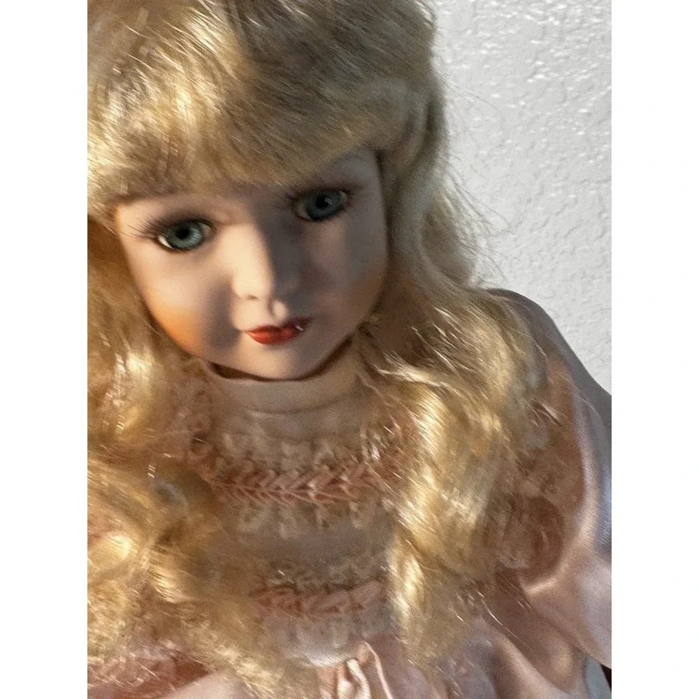Lt Brown Hair Green Eyes Decorative Porcelain Doll Collection With Pink Outfit